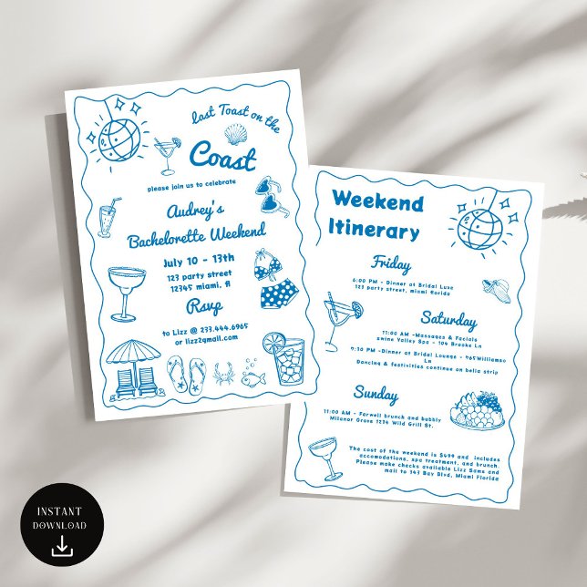 Invitation Dernier Toast Sur La Côte Bachelorette Week-End (Créateur téléchargé)
