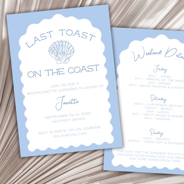 Invitation Dernier Toast Sur La Côte Beach Bachelorette Week- (last toast on the coast bachelorette party invitation nautical weekend itinerary chic wavy arch)