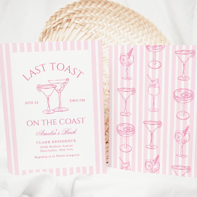 Invitation Dernier Toast Sur La Côte Pink Bachelorette Party (Créateur téléchargé)