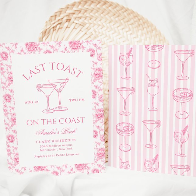 Invitation Dernier Toast Sur La Côte Rose Floral Bachelorette (Créateur téléchargé)