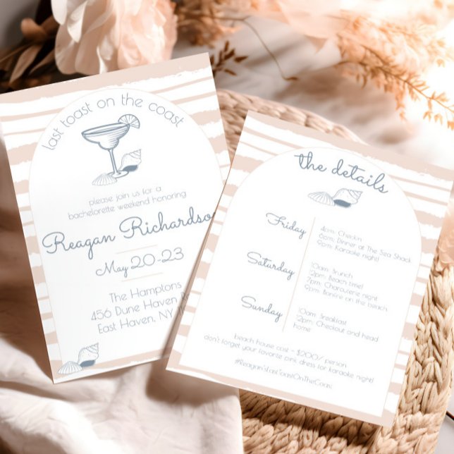 Invitation Dernier toast sur la plage de la Côte Bachelorette (last toast on the coast bachelorette party weekend invitation cute nautical beach girls trip sea )
