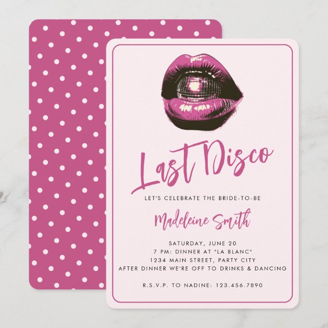 Invitation Dernière Disco Hot Pink Sassy Fun Bachelorette Par (Devant / Derrière)