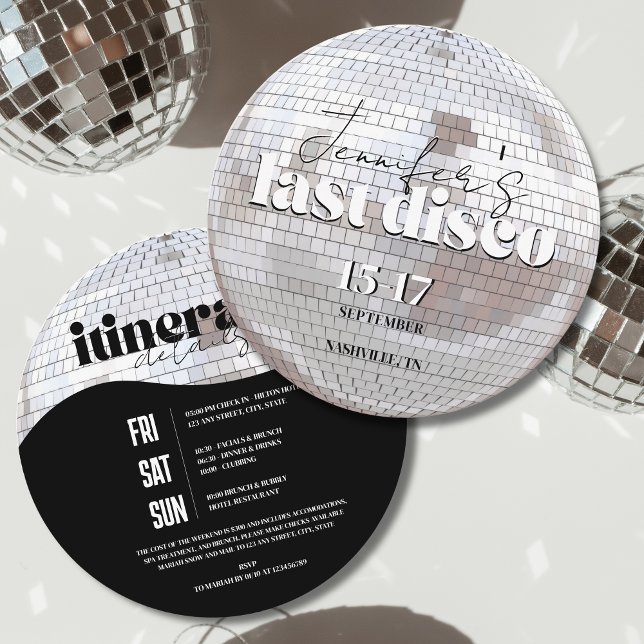 Invitation Dernière Disco les années 70 Bachelorette Week-end (Last Disco 70s Bachelorette Weekend Itinerary Details Invitation)