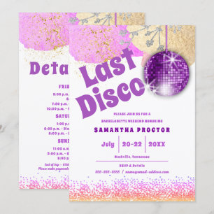 Invitation Dernière Disco Rétro Glamour Violet Or Enterrement