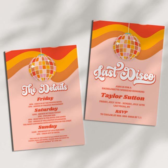 Invitation Dernière Disco Retro les années 70 Bachelorette We (Créateur téléchargé)