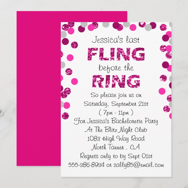 Invitation Dernière Fling Avant La Bachelorette De La Ring (Devant / Derrière)
