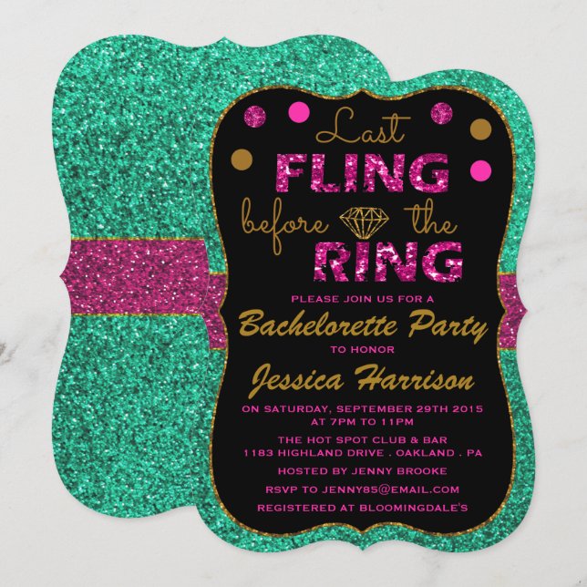 Invitation Dernière Fling Avant L'Anneau - Bachelorette Party (Devant / Derrière)