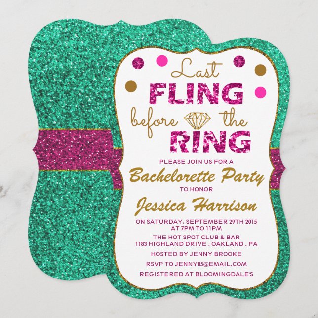 Invitation Dernière Fling Avant L'Anneau - Bachelorette Party (Devant / Derrière)