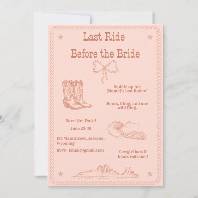 Invitation Dernière promenade avant la mariée Western Bachelo (Devant)