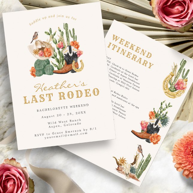 Invitation dernière Rodeo Bachelorette (Watercolor Boho Wild West Last Rodeo Bachelorette Invitation by Painted Paperie
)