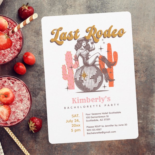 Invitation Dernière Rodéo Retro Pink Cowgirl Bachelorette Par (Créateur téléchargé)