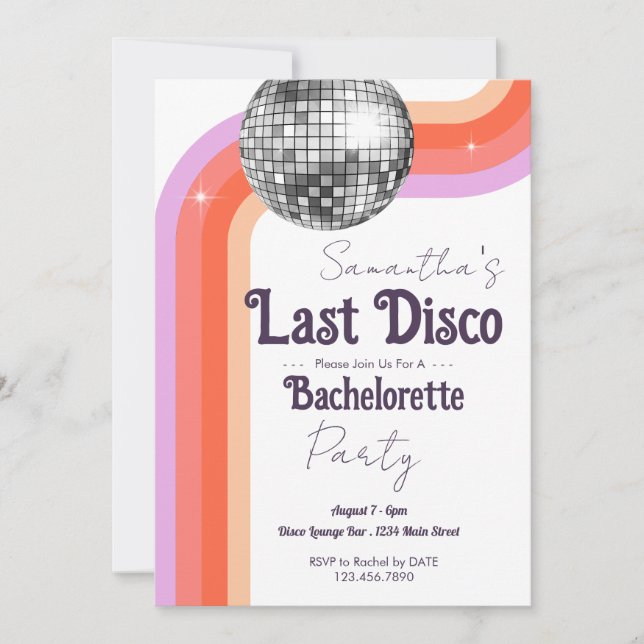 Invitation Dernière soirée de bachelorette Disco (Devant)