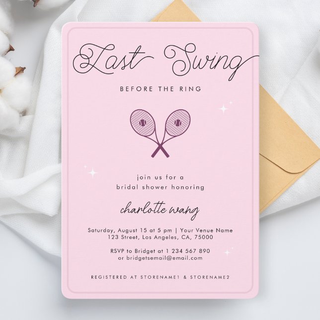 Invitation Dernière swing avant l'anneau rose Tennis Douche (Créateur téléchargé)