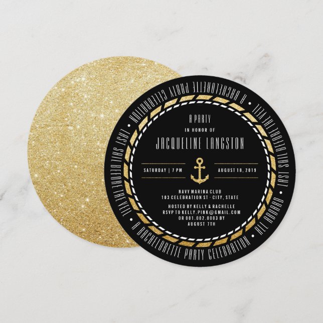 Invitation Dernière Voile Avant Le Veil Chic Bachelorette Par (Devant / Derrière)