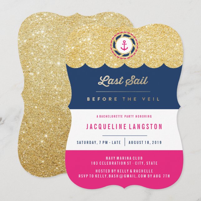 Invitation Dernière Voile Avant Le Veil Glam Bachelorette Par (Devant / Derrière)
