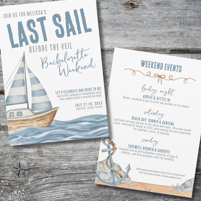 Invitation Dernière Voile Avant Le Voile Bachelorette Nautiqu (Last Sail Before The Veil Nautical Bachelorette Invitation)
