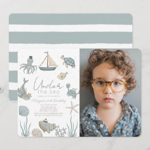 Invitation Derrière la mer Créatures Blue Boy Photo Anniversa