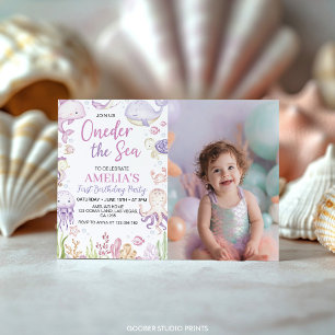 Invitation Derrière la mer Ocean Animals Girl Birthday Photo