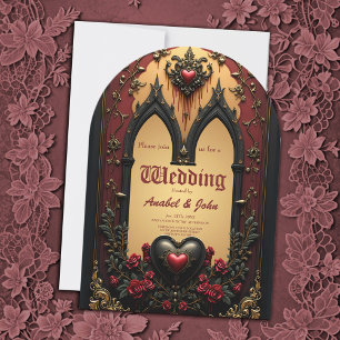 Invitation Des accents dorés, des roses rouges et un coeur :