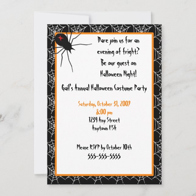 Invitation des araignées d'Halloween (Devant)