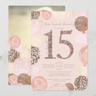Invitation Des ballons de parties scintillant d'or Rose rouil