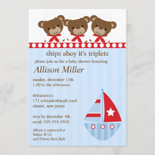 Invitation Des bateaux oh c'est le baby shower du TRIPLET