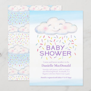 Invitation Des bonbons nuageux arrosent le baby shower d'aqua