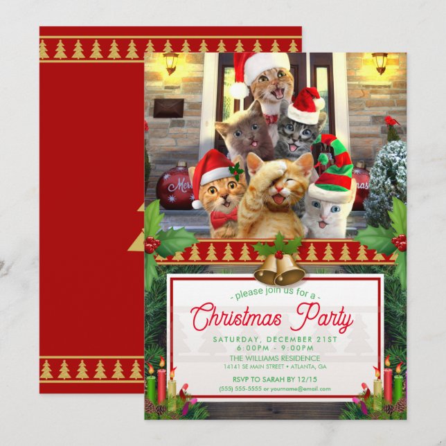 Invitation Des chatons amusants le jour de Noël. (Devant / Derrière)