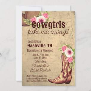 Invitation Des Cowgirls personnalisées m'emmènent ! Floral ro