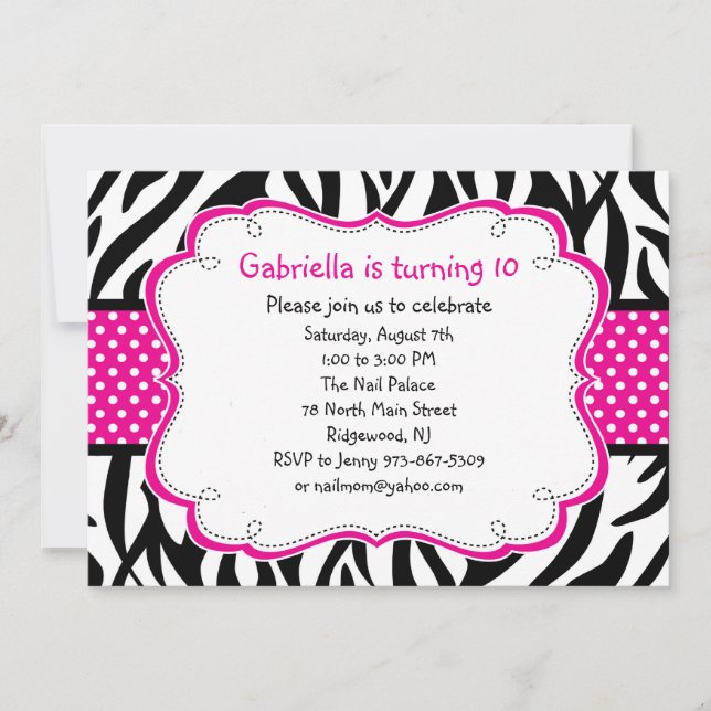 Invitation des enfants Zebra Stripe & Hot Pink Rib (Devant)