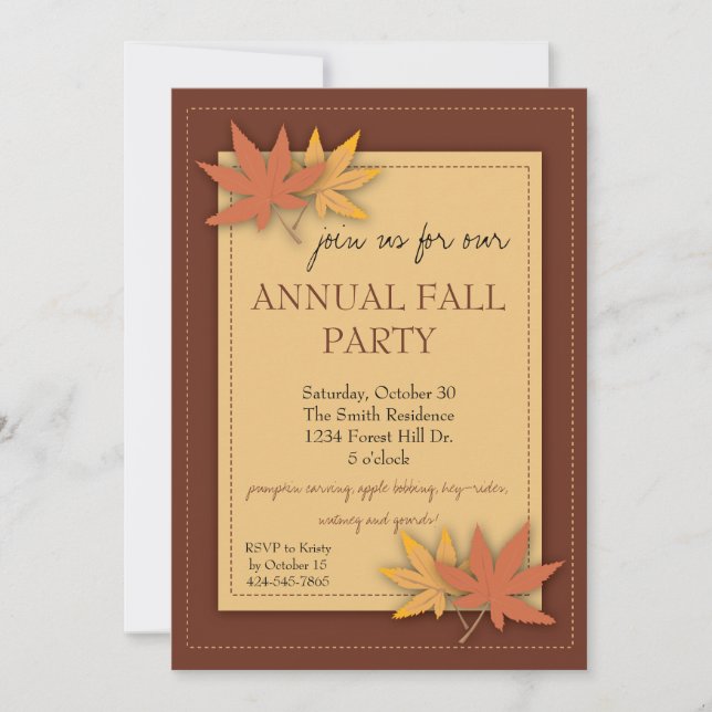 Invitation des Feuilles de la fête d'automne (Devant)
