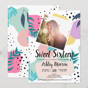 Invitation Des feuilles tropicales géométriques en forme de c