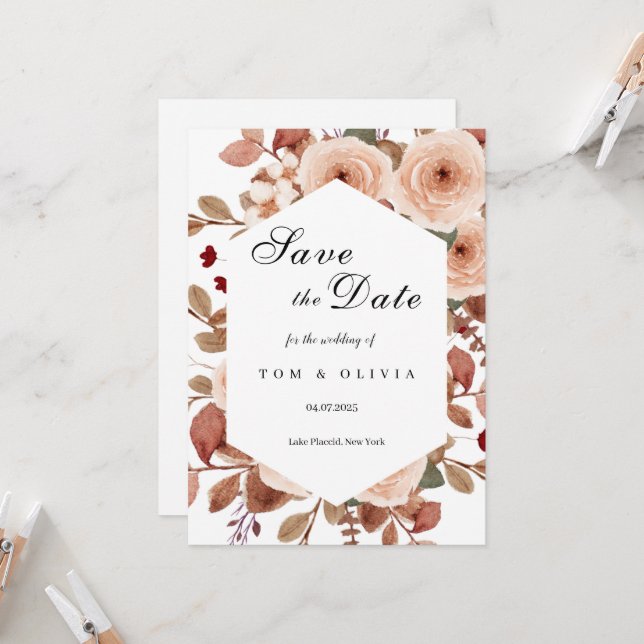Invitation Des Fleurs sauvages rustiques sauvent la date avec (Devant/Arrière en situation)