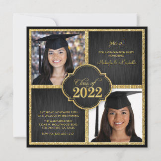 Invitation Des jumeaux ! Classe de Parties scintillant Black