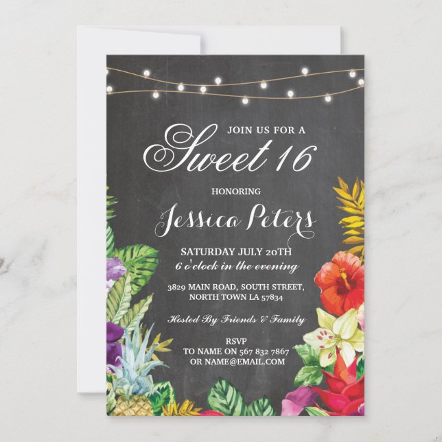 Invitation des lumières tropicales d'Aloha 16 fête (Devant)