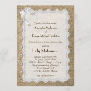 Invitation Des mariages branchés à la dentelle de Burlap et a