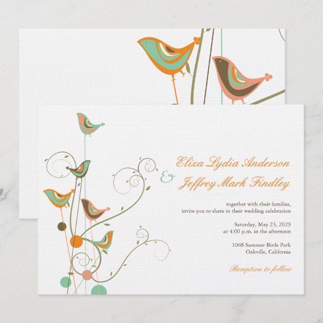 Invitation Des Oiseaux D'Été Et Des Mariages De Fils Invitent (Devant / Derrière)