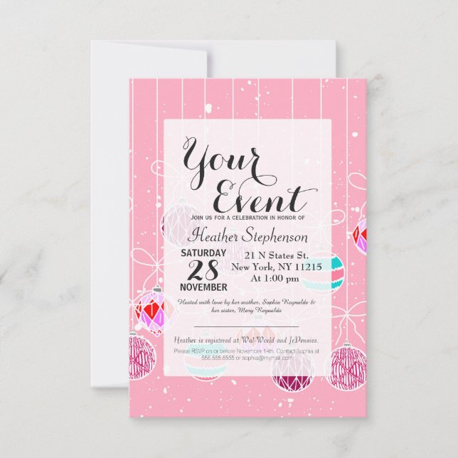 Invitation Des ornements de Noël de Glam Turquoise rose et de (Devant)