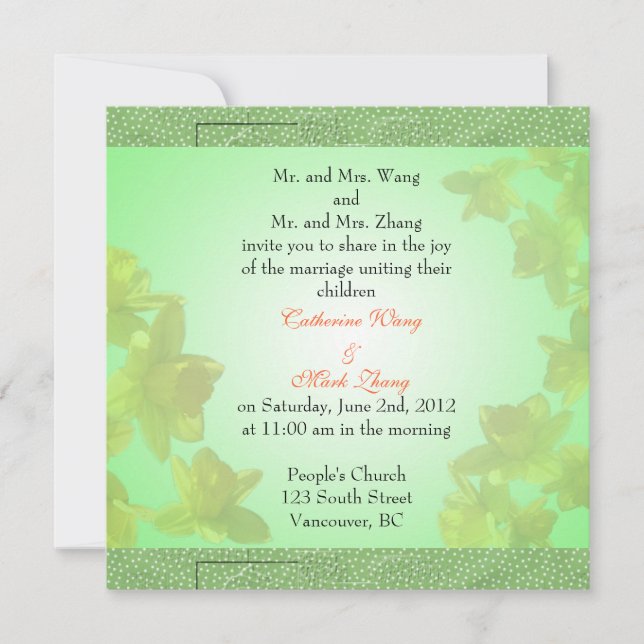 Invitation des parents mariés et mariés, mariage (Devant)