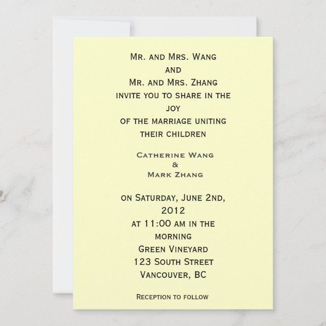 Invitation des parents mariés et mariés, mariage (Devant)