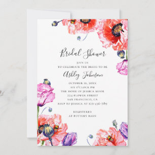 Invitation Des pavots. Douche nuptiale rouge aquarelle