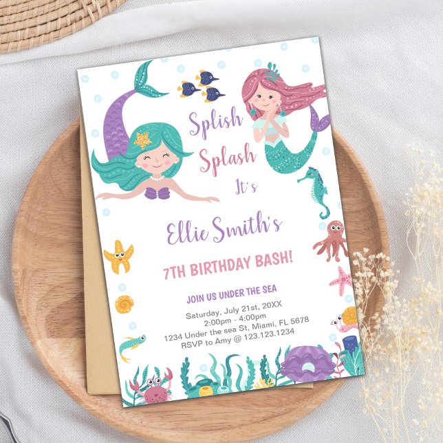 Invitation Des Sirènes Personnalisables Sous La Mer (Mermaids Under the sea Invitations)