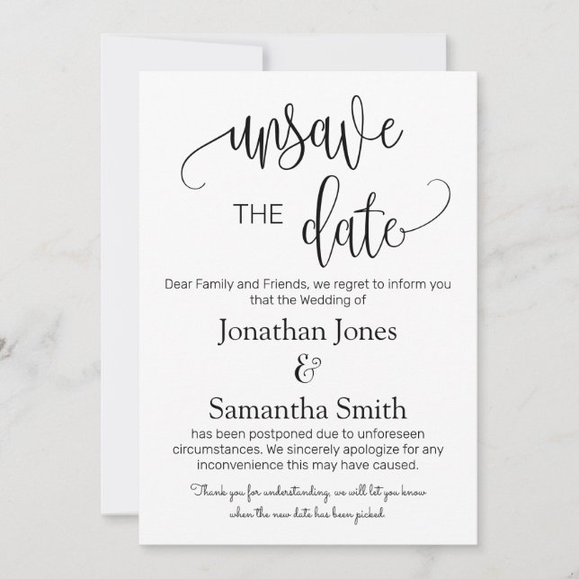 Invitation Désenregistrer les dates mariage modification de d (Devant)