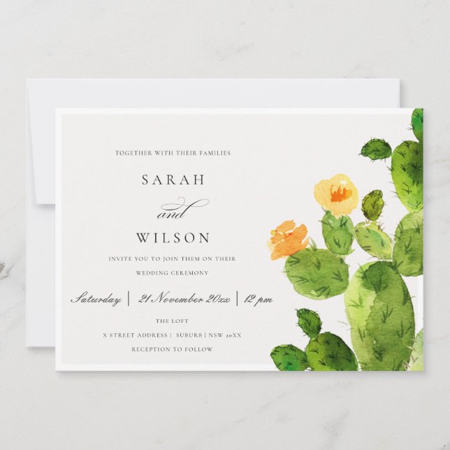 INVITATION DÉSERT D'EAU VERTE MARIAGE DE FLEURS CACTUS (Devant)