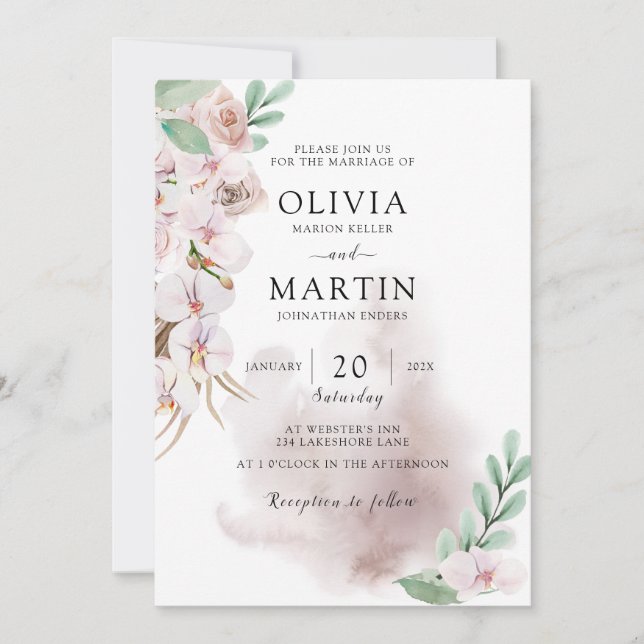 Invitation Desert Dust Pink et Sage Mariage (Devant)