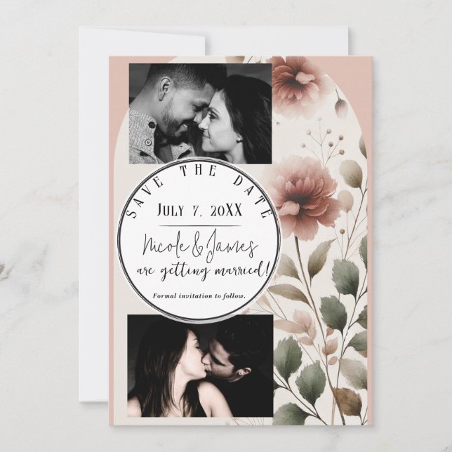 Invitation Desert Rose Rose & Vert Floral Enregistrer La Date (Devant)
