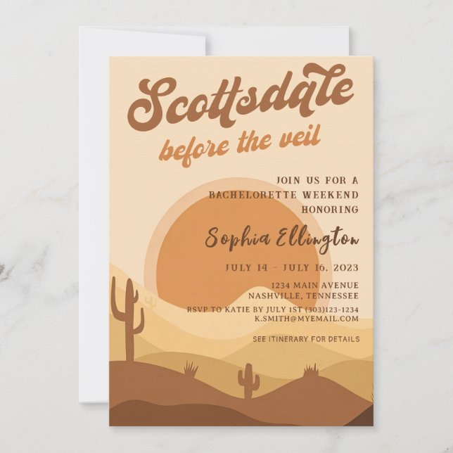 Invitation Desert Sunset Scottsdale Bachelorette Itinéraire D (Devant)