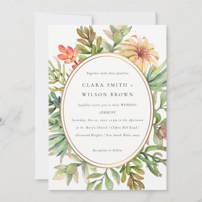 INVITATION DÉSERT VERT PEACH SUCCULENT CACTI FOLIAGE MARIAGE (Devant)