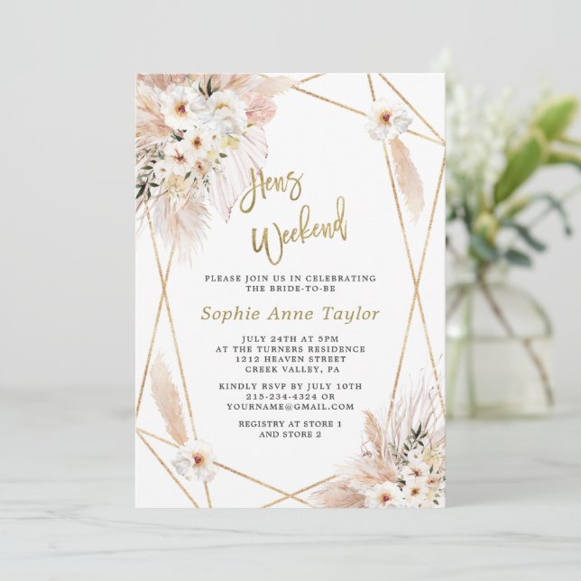 Invitation Desert White Roses Gold Hens Bachelorette Week-end (Debout devant)