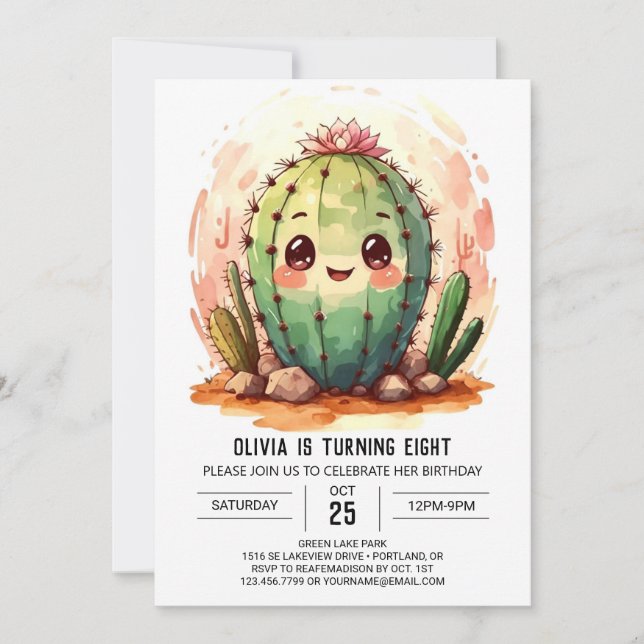 Invitation Desert Wild West Pink Cactus Girl Birthday (Devant)